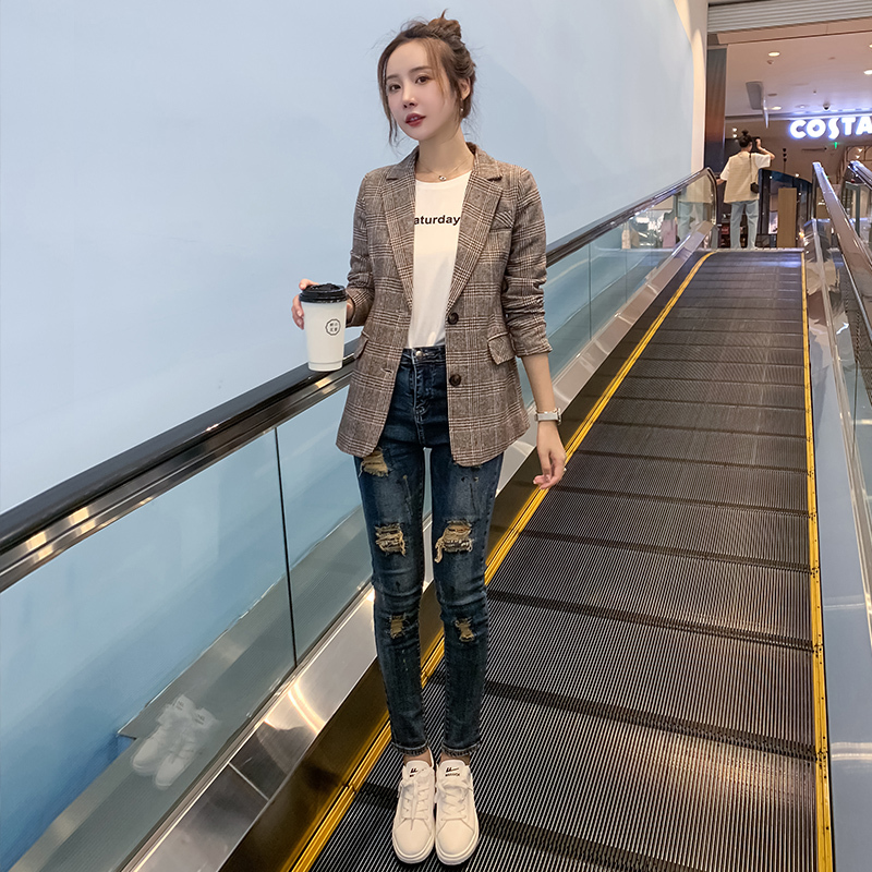 Plaid Blazer for Women 2025 Spring and Autumn New Style Petite Casual Blazer Women's Top Korean Style British Style