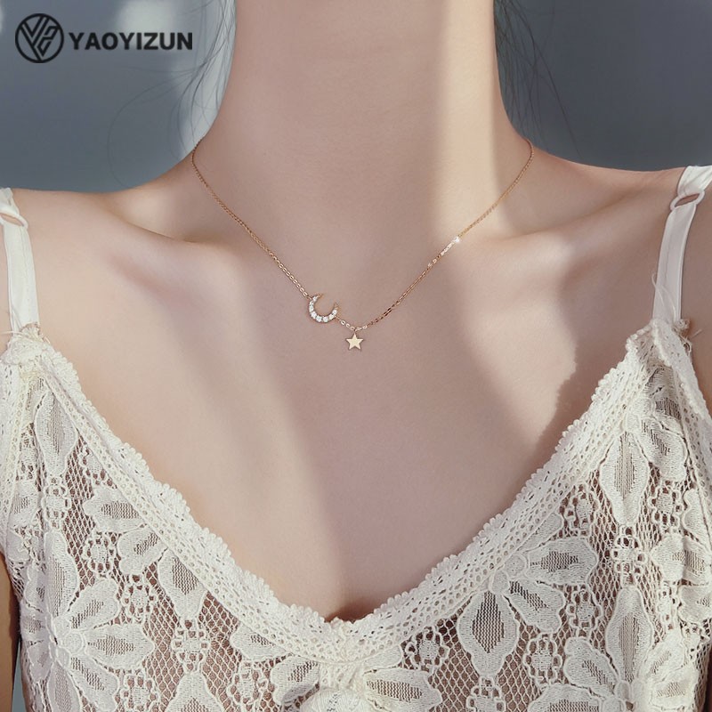 Korean star moon necklace female clavicle chain Sterling silver niche brand 2021 new simple 925 silver necklace