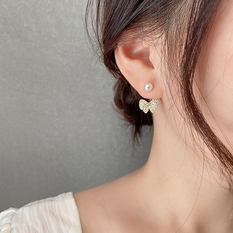 Korean bow pearl earrings temperament senior sense female summer light luxury earrings earrings 2021 New Tide