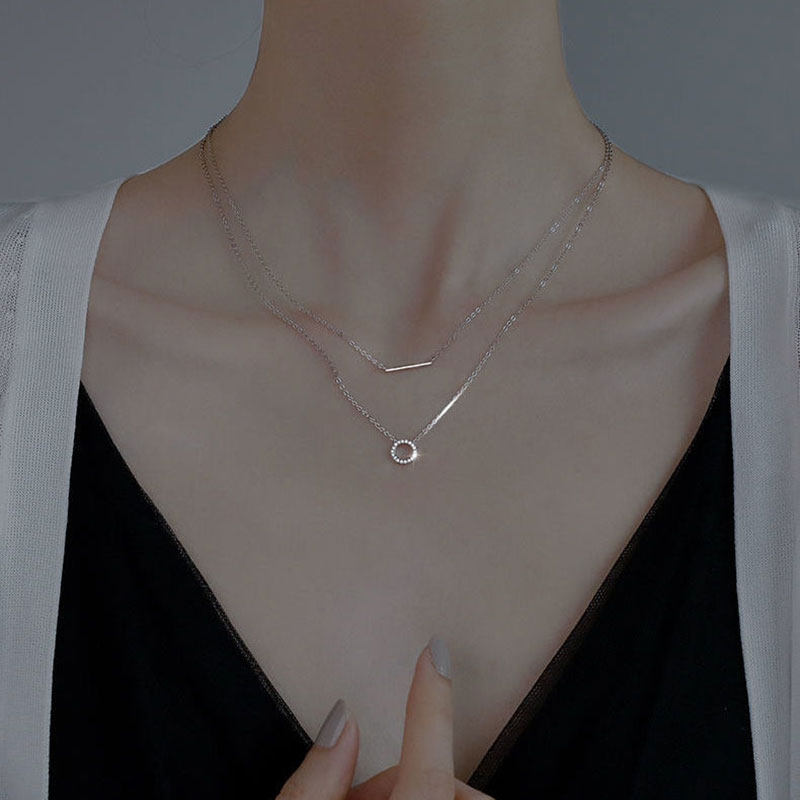 Double-layer necklace Female niche design sense senior ins cold wind pure silver light luxury 2021 new trend clavicle chain