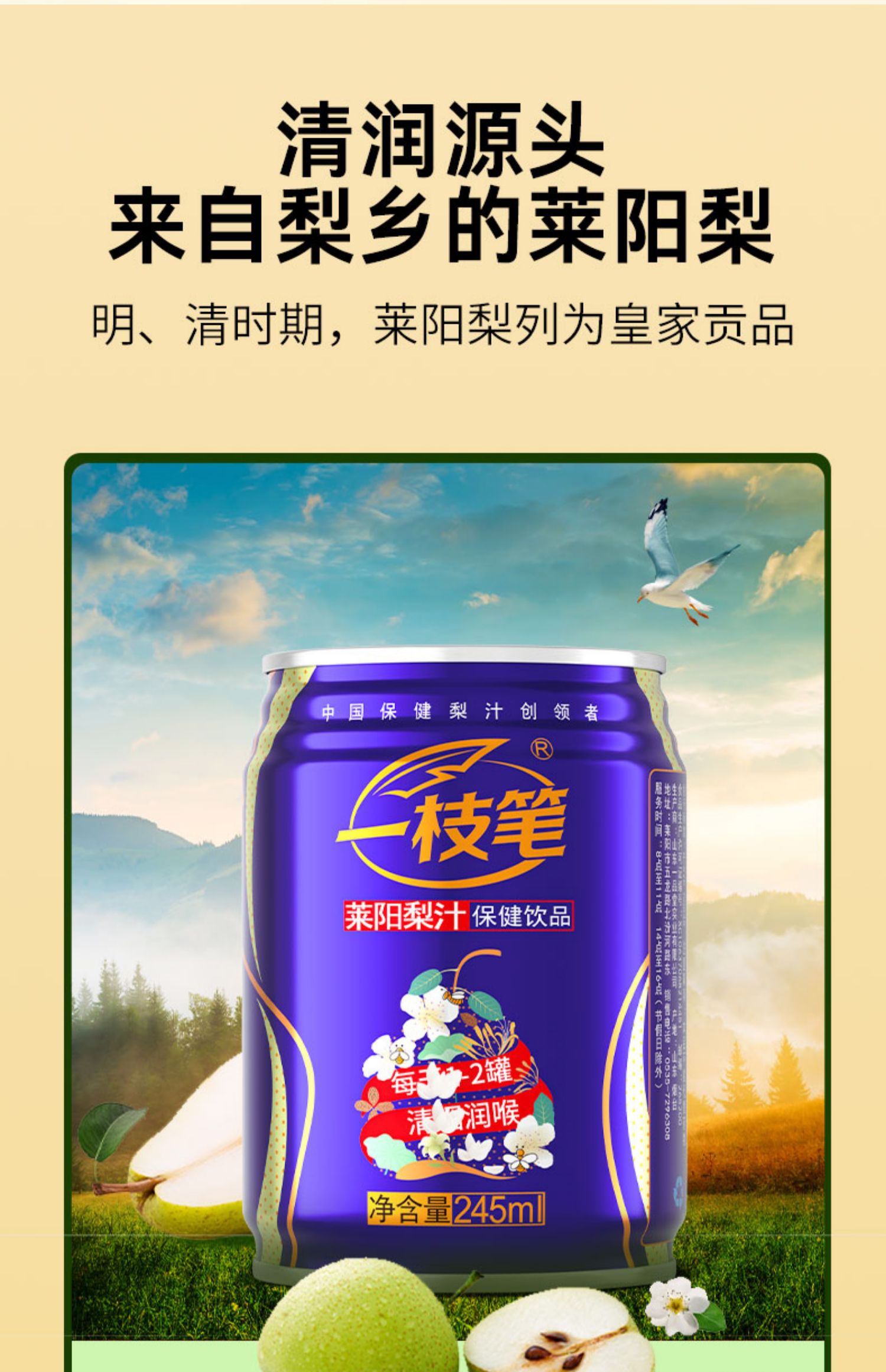 一枝笔莱阳保健梨汁245ml*6罐装