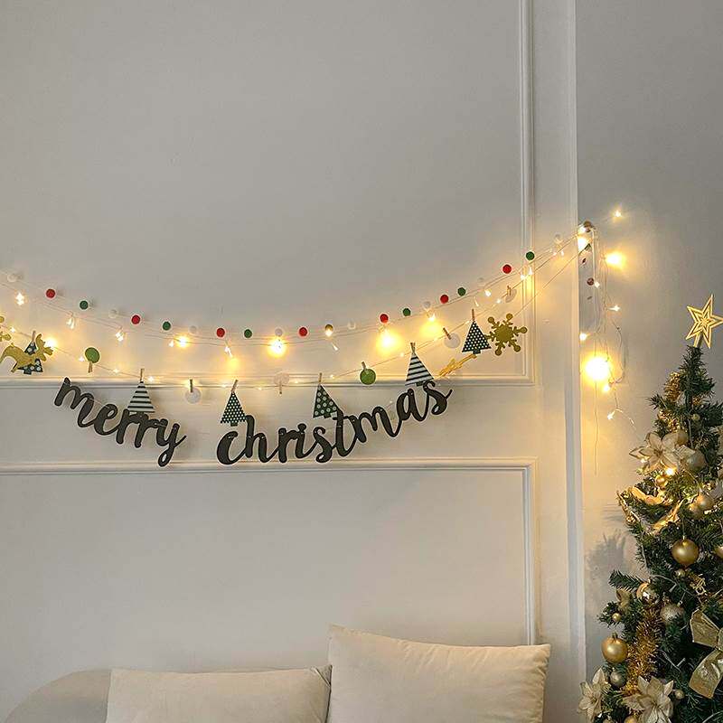 Christmas decorative photo wall pull flag party decoration clip Christmas tree felt pull flag
