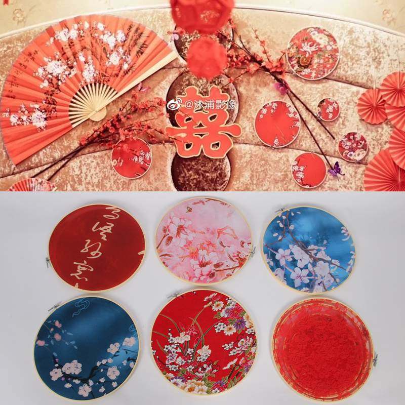 Chinese wedding props ceiling decoration hanging piece ancient air embroidery bandage ring wedding scene stage background panel wall hanging