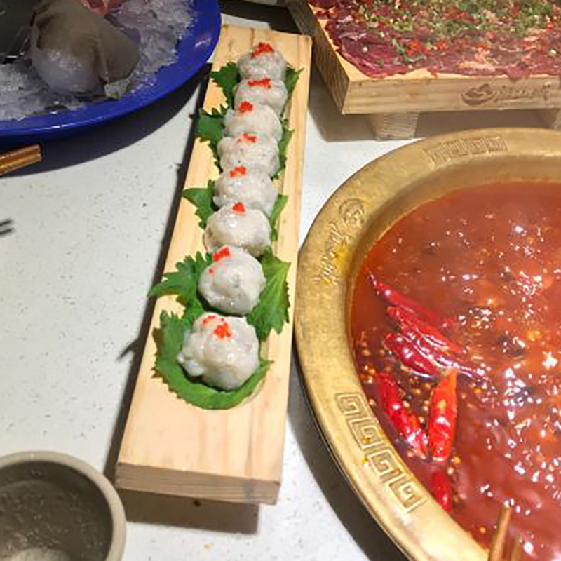 Hot pot restaurant tableware shabu-shabu shrimp slippery meatball plate hotel western restaurant creative personality sushi wooden long tray