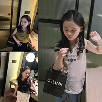 Girl vest hit bottom 2022 Summer new childrens clothing Han version washed cotton blouses cute little candy