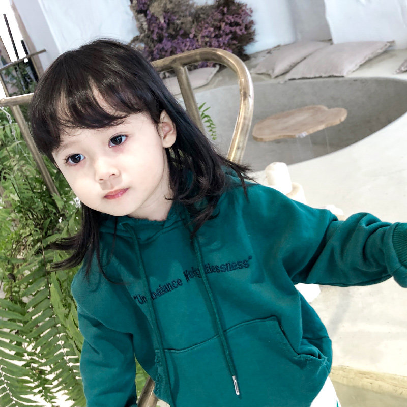 The City of Beauty Girls Baby Letter Hooded Sweater Jacket 20 Autumn and Winter New Girls' Clothes Plus Velvet Torn