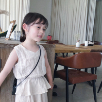 City of beauty girl baby hemp stripe set 2019 summer new girl khaki