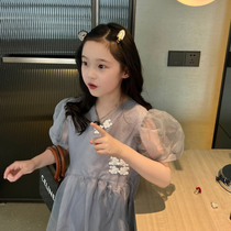 Girls dress Dress Mid-size Girl Skirt Summer New Children Dress Super Foreign Air Grey Chinese Yarn Skirt Princess Dress