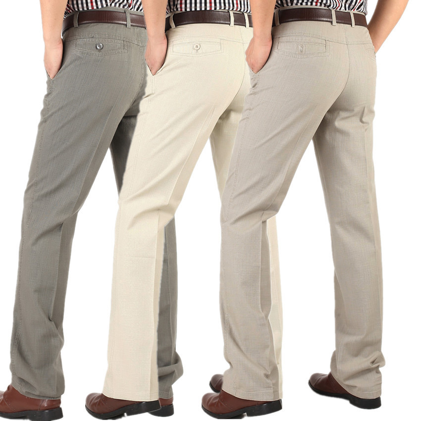 Brand Quality Men's Pants Summer Cotton Numb High Waist Loose Middle Aged Male Mid Aged Dad Linen Free Ironing Long Pants West Pants
