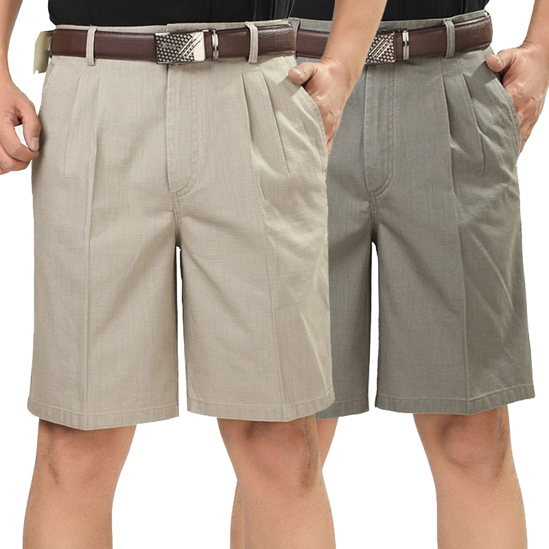High-quality men's pants 2022 summer thin section men's middle-aged high waist five-point five-point pants cotton linen middle-aged and elderly men's shorts