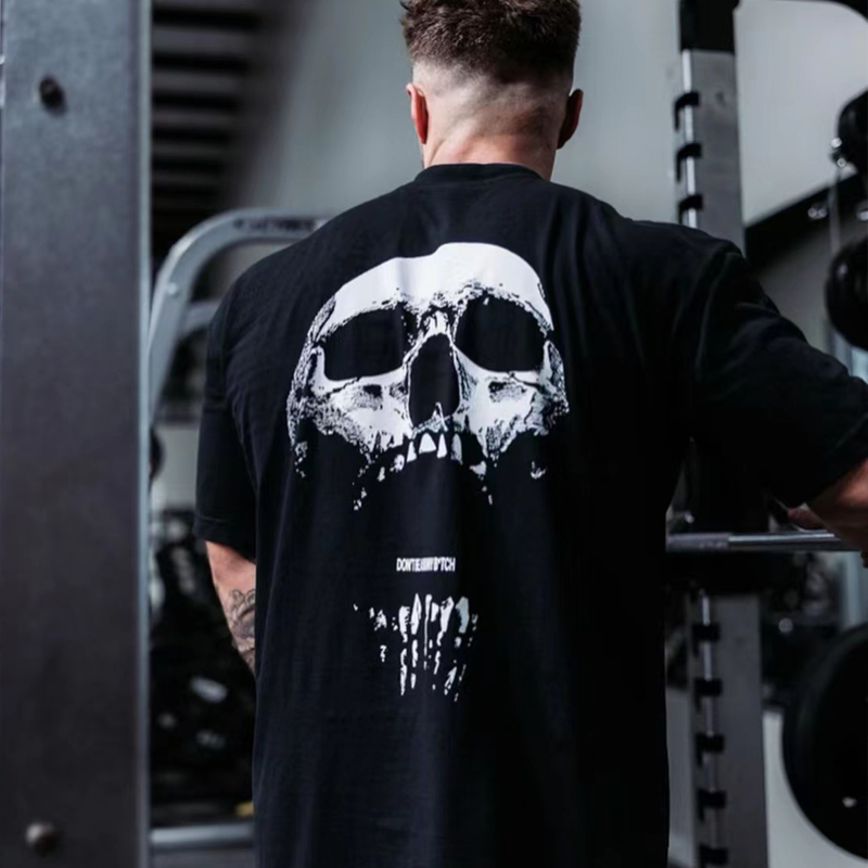 Chris Skull Punisher Heavy Cotton Autumn and Winter Long-Sleeve Fitness Training Casual Loose Breathable Short-Sleeve Printed T-Shirt