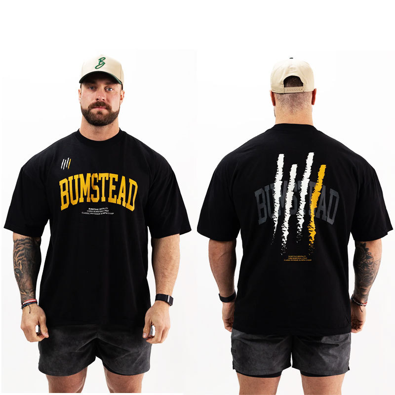 Chris Original Fitness Training Casual Loose Large Size T-Shirt Pure Cotton Yellow Label Print Bumstead Half-Sleeve