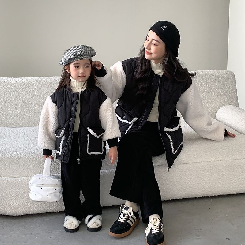 Lamb Wool Splicing Cotton Clothing Cotton Clothing Mother Woman Dress Winter Clothing Thickened 2023 New Korean version warm cotton padded jacket Fashion jacket-Taobao