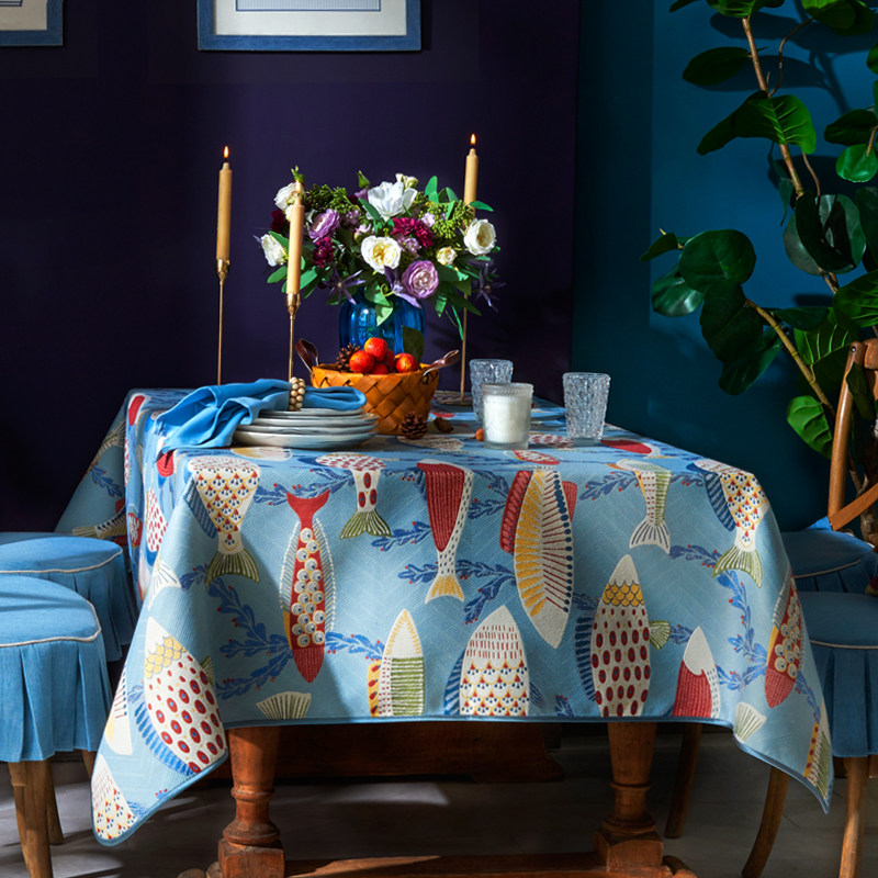 Cloth Art American Table Cloth Cotton Hemp Cartoon Fish Nordic Table Superior Tea Table TV Cabinet Home Blue Fresh Geb