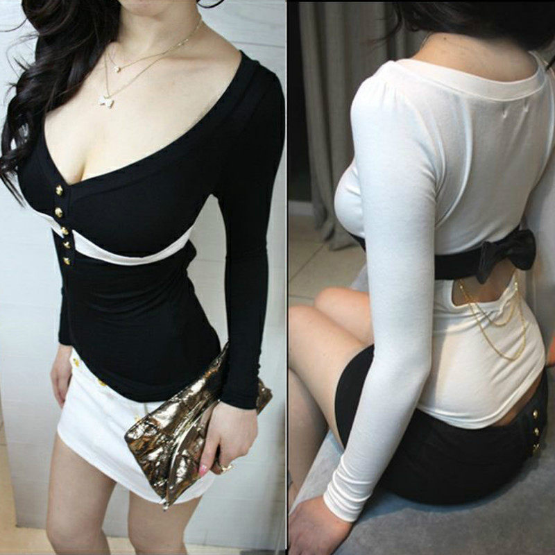 Open-breasted top Sexy open-breasted busty big-hearted fashion female tide Ocean School slim backless design sense niche wild