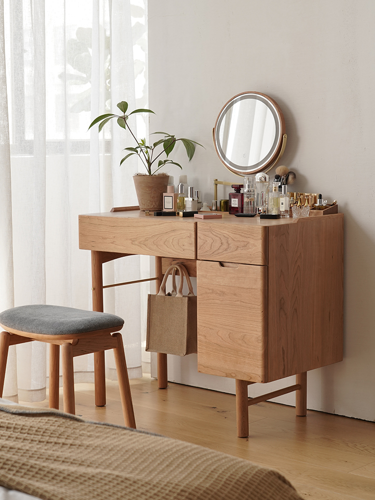 Mu Chu makeup Taipei European solid wood Japanese-style small apartment Modern simple retro multi-function desk Dressing makeup table