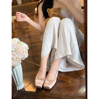 One-length pleated ballet shoes leather sole cover flat sole single shoes One-length pleated ballet shoes leather sole cover flat sole single shoes