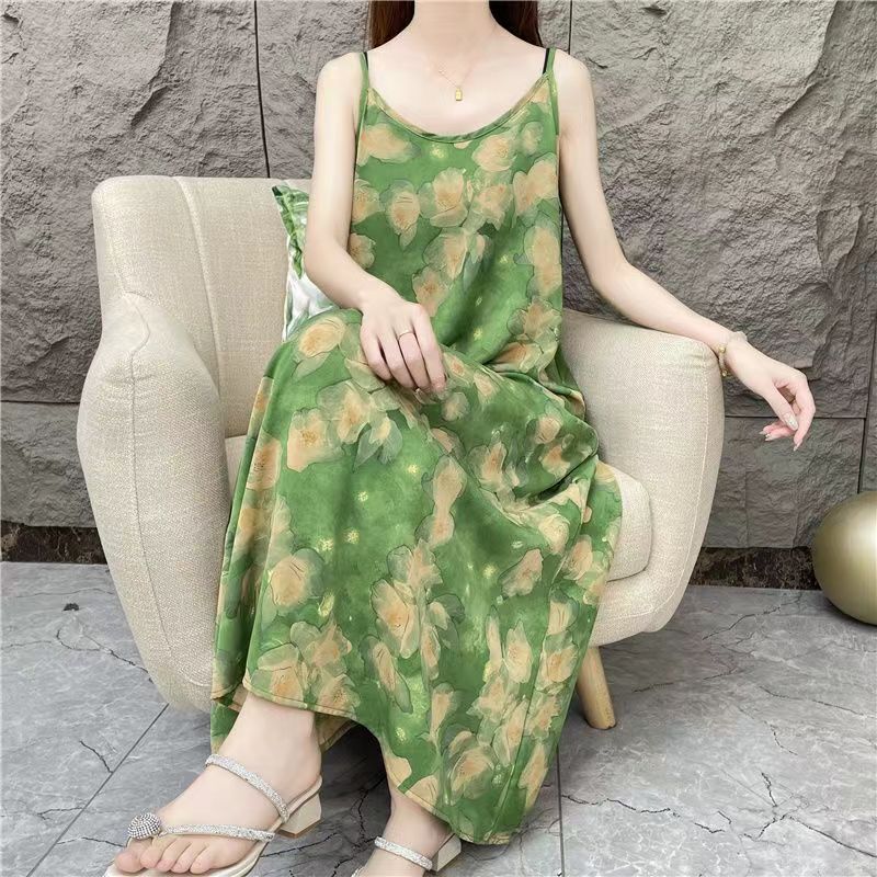 【Ice Clear and Jade-Like】Women's Floral Fashion Loose Strap Dress, Women's Loose Dress
