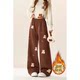 Brown bear embroidered sports casual wide-leg pants with velvet