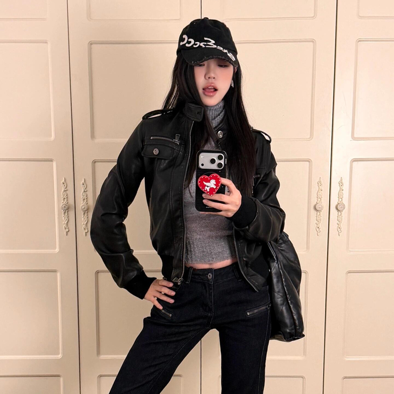 Autumn Black Short Leather Jacket for Women, Early Autumn 2026 New Style, Petite, High-End, Cool and Stylish Biker Jacket