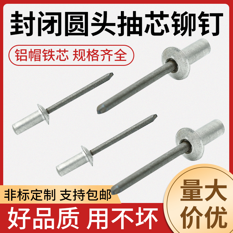 Macro-wood core rivet sealing type large cap waterproof pull nail car pumping core rivet flat round head aluminium closed rivet