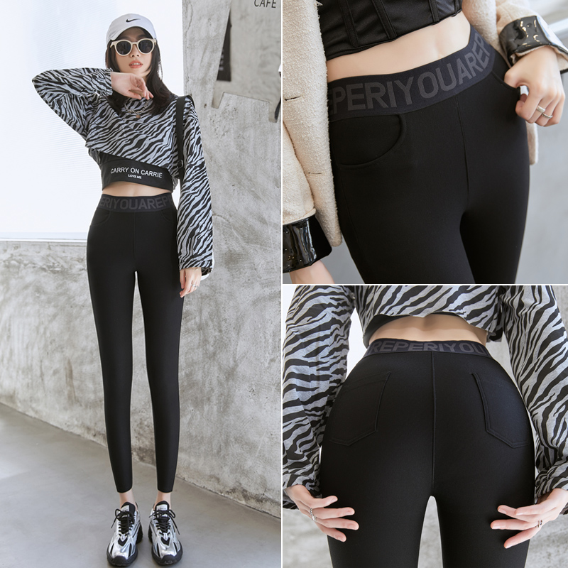 Dolianti plus velvet thick bottoming small black pants female autumn outer wear Barbie spring and autumn small feet pencil magic stovepipe strong pressure