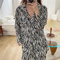 2022 autumn zebra print pajamas female student suit ins style Korean version loose long-sleeved home clothes can be worn outside