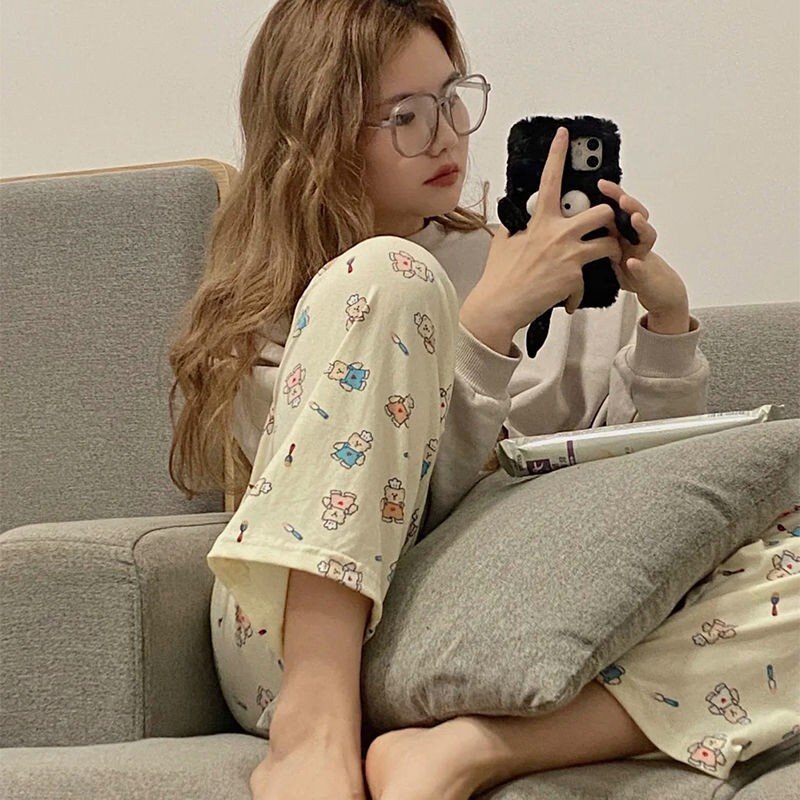 Women's pajama pants loose large size Korean casual trousers home pants sweet and cute can be worn outside all-match home pajama pants
