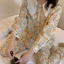 New ins floral pajamas womens cardigan thin section long-sleeved trousers sweet girlfriends outfit can be worn outside home wear suit