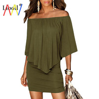 Green Women Mini Dress 2023 Summer Off Shoulder Sexy Dresses