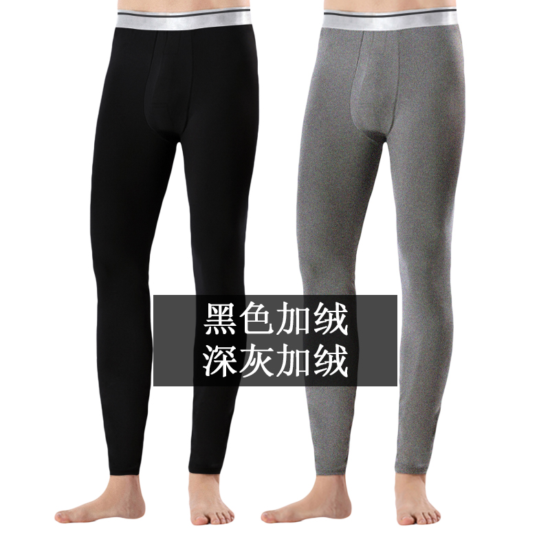 [2 Strips Of Plush] Black + Dark Greyman Autumn trousers schoolboy Warm pants Plush winter Leggings Self cultivation Woolen trousers Tight fitting Thin Plus Size Woollen trousers