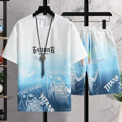 2024 Summer Casual Sports Suit Men's Ice Silk Fashion Youth Summer Wear Short Sleeve Shorts Complete Set