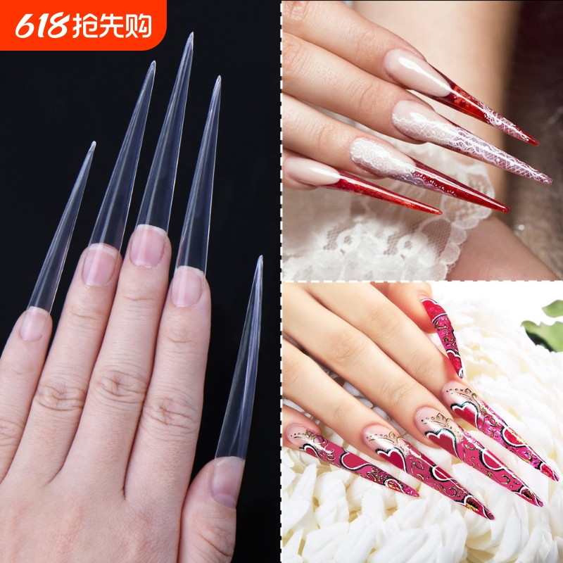 Cross-Border Extended Stage Salon Nail Art Semi-Stick-On Long Pointed Nail Tips Extra Long False Nails Wholesale 120 Pieces Boxed