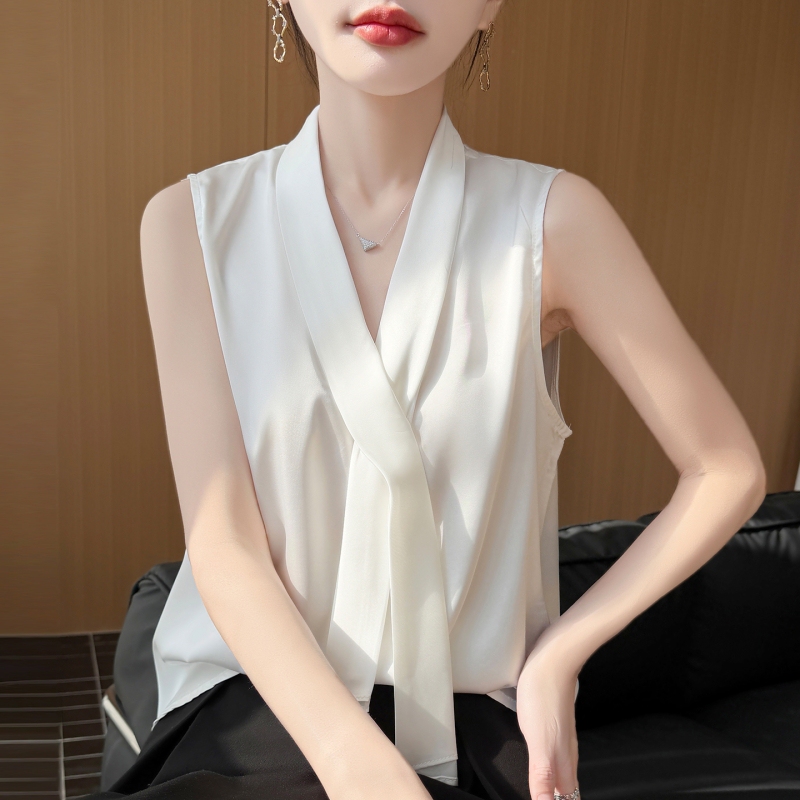Sushtrade40S Drapey Sleeveless Mulberry Silk Ribbon Shirt Cl Classy Classic Series
