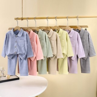 儿童家居服秋冬新款女童翻领睡衣布莱格暖绒中大童开衫套装AA183