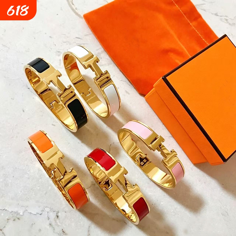 H Letter Enamel Bracelet 18K Gold Classic Fashion Simple High-End Wide Rose Gold Bracelet for Men and Women Couples H Letter Enamel Bracelet 18K Gold Classic Fashion Simple High-End Wide Rose Gold Bracelet for Men and Women Couples