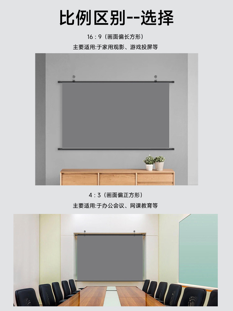 빛 방지 프로젝션 스크린 펀치 없는 벽걸이 스크린 가정용 주간 직접 프로젝션 스크린 휴대용 거실 및 침실