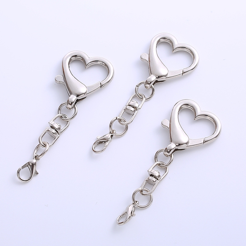 Personalized DIY Short Chain with Figure-Eight Clasp, Doll Pendant Accessories, Unisex Keychain, Lobster Clasp, Heart-Shaped Clasp