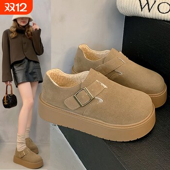 All-inclusive birkenstock women's single shoes plus velvet 2025 autumn and winter new thick-soled small slip-on loafers plush