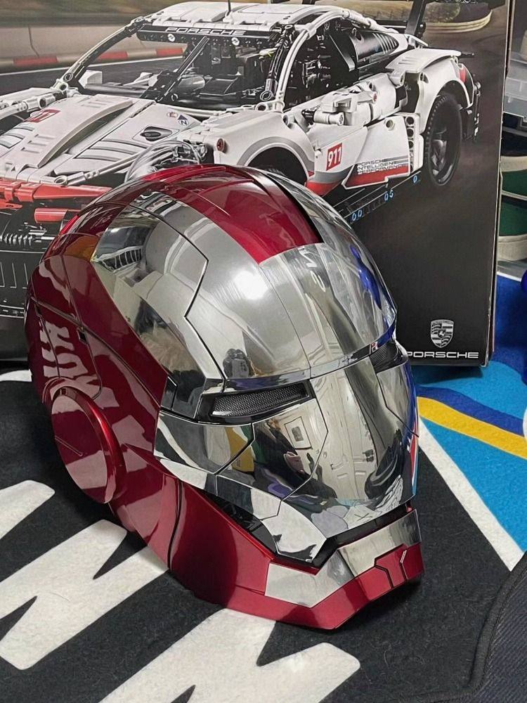 아이언 맨 MK5 전기 헬멧 어린이 마스크 COS 자동 개폐 헤드 기어 소년 소녀 선물 골드 글로우