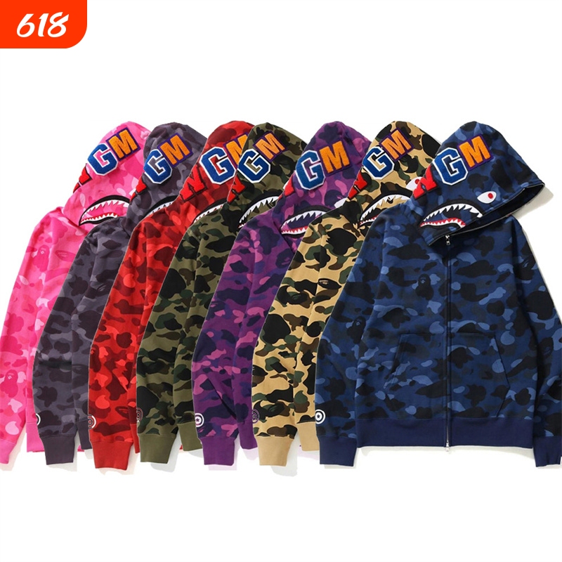Trendy Brand Ape Hooded Sweatshirt Heavyweight Pure Cotton Shark Ape Shark Camouflage Zip-Up Jacket Glow-In-The-Dark Family Matching Outfit Winter Trendy Brand Ape Hooded Sweatshirt Heavyweight Pure Cotton Shark Ape Shark Camouflage Zip-Up Jacket Glow-In-The-Dark Family Matching Outfit Winter