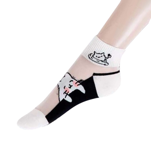 丝袜袜子女短袜夏季薄款水晶袜冰丝玻璃丝耐磨黑色纯棉底透明防滑