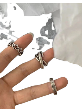 ions shop 交叉不规则几何做旧戒指食指男开口戒机能嘻哈