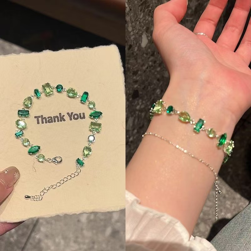 The Wizard of Oz~Sparkling Green Candy Zircon Bracelet 2026 Spring/Summer New Style Elegant and Exquisite Niche Hand Jewelry for Women