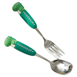 304不锈钢餐勺儿童卡通可爱叉子勺子套装硅胶宝宝家用吃饭勺学生