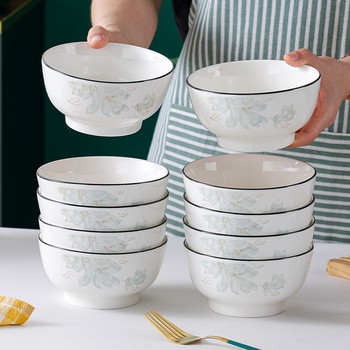 Bowls for home use 2025 new 4.5/5 inch ceramic rice bowls 10 pieces high-value tableware rice bowls small bowls