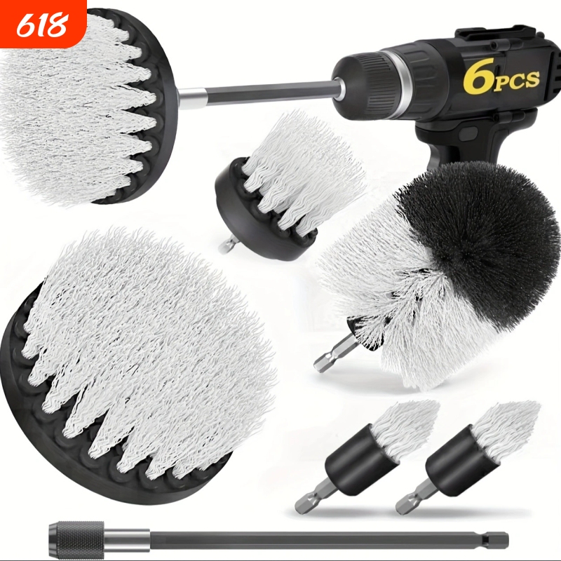 Kitchen and Bathroom Cleaning Electric Drill Brush Head Six-Piece Set Nylon Hard-Bristled Cleaning Brush for Tiles and Glass Stubborn Stains Cleaning Tool