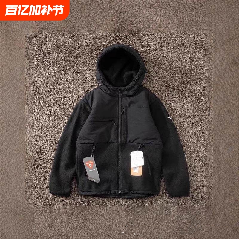 Outdoor Autumn and Winter Cardigan Tops for Couples, Same Style, Warm Fleece Embroidered Logo Jacket, Hooded Color-Blocked Coat 72051