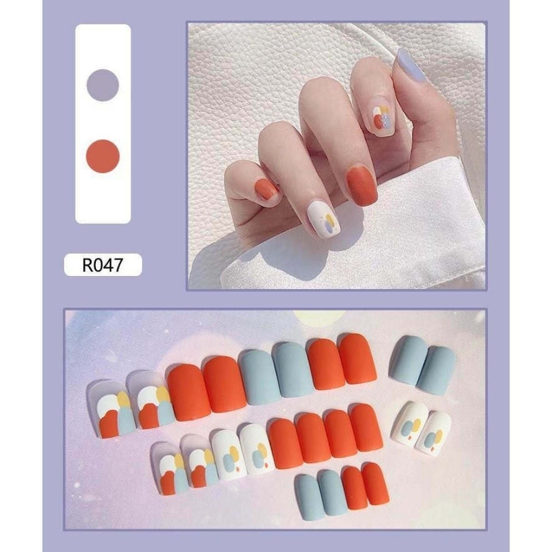 2026 New Model Children's Nail Art Wearable Short Nails with a Matte Graffiti Design, 24-Piece Fake Nail Stickers