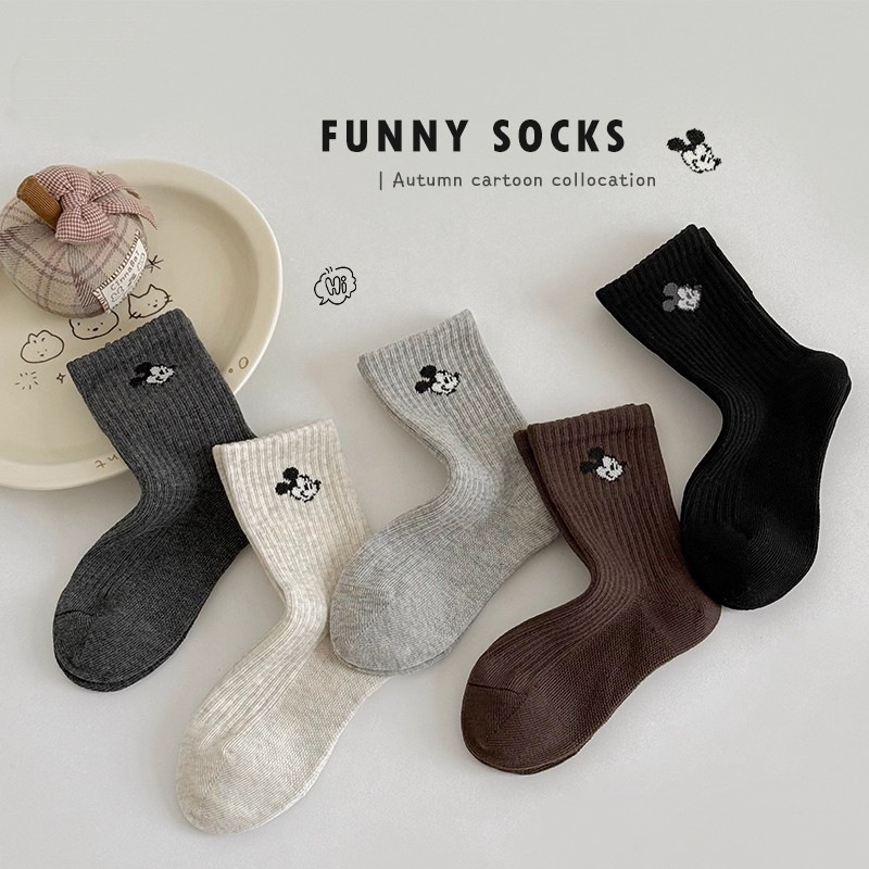 Boys' Socks for Spring and Autumn, Seamless Mid-Tube Socks, Children's Korean Style Ins Cartoon Mickey Mouse Trendy Socks, Cotton Socks for Older Children, Autumn Boys' Socks for Spring and Autumn, Seamless Mid-Tube Socks, Children's Korean Style Ins Cartoon Mickey Mouse Trendy Socks, Cotton Socks for Older Children, Autumn